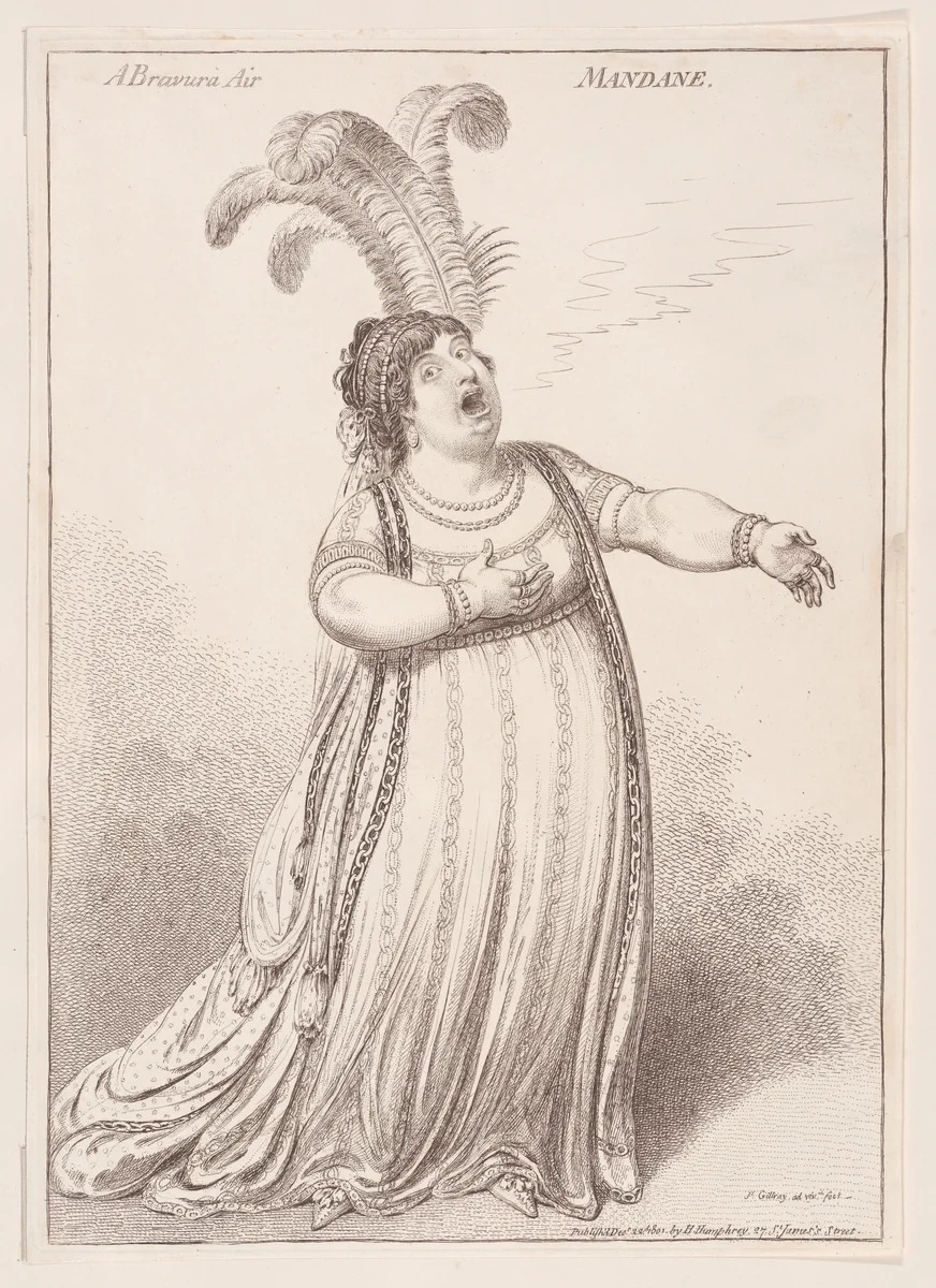 A Bravura Air. Mandane by James Gillray, print, 1801