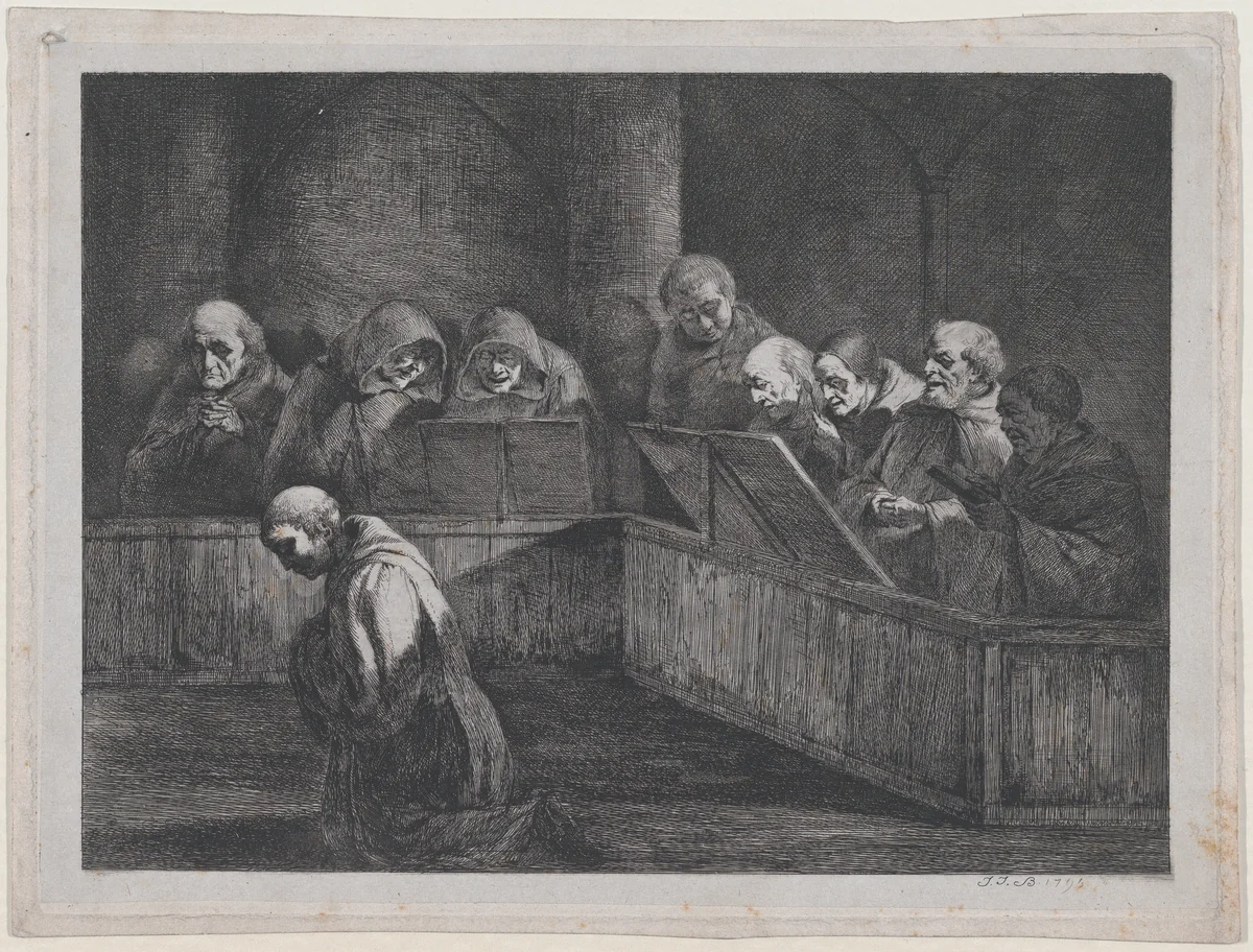Monks Chanting by Jean Jacques de Boissieu, print, 1795