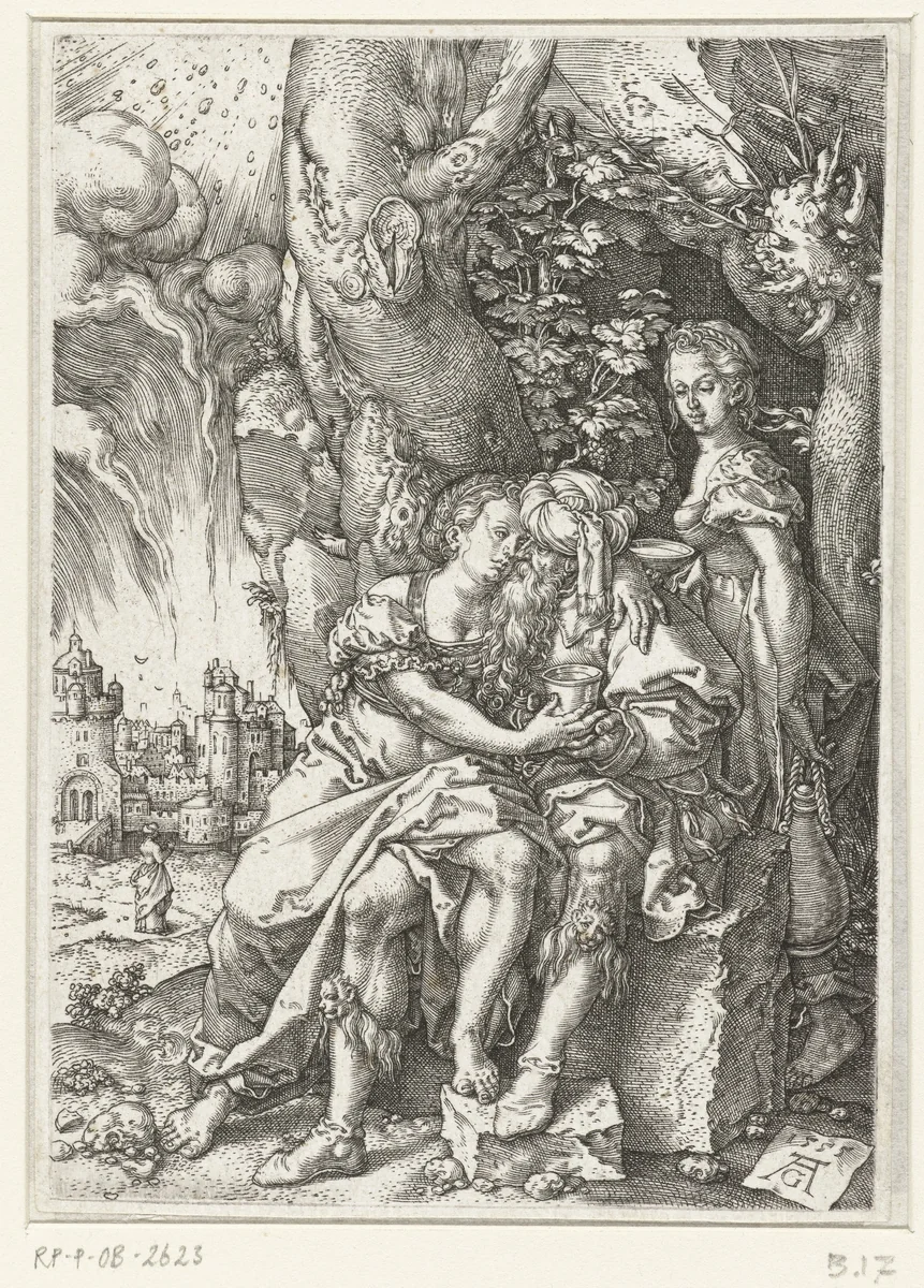 Lot en zijn dochters by Unknown, print, 1555