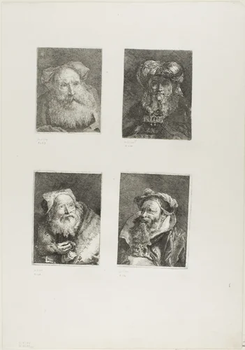 Old Man with a Beard, Old Man in the Manner of Rembrandt, Old Man with a Bracelet, Old Man with a Beard by Giovanni Domenico Tiepolo, print, 1775