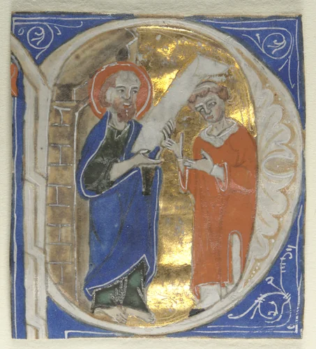 Historiated Initial Excised from a Bible: St. Paul and a Cleric by Unknown, manuscript, 1200-1299