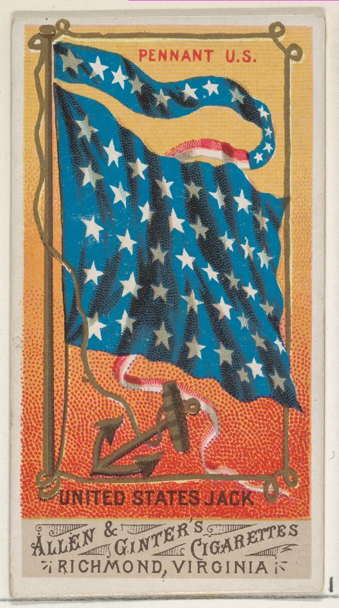 Pennant U.S., United States Jack, from Flags of All Nations, Series 1 (N9) for Allen & Ginter Cigarettes Brands by Allen & Ginter, print, 1887