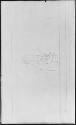 Landscape, River and Town (from Sketchbook) by John William Casilear, artwork, 1811-1893