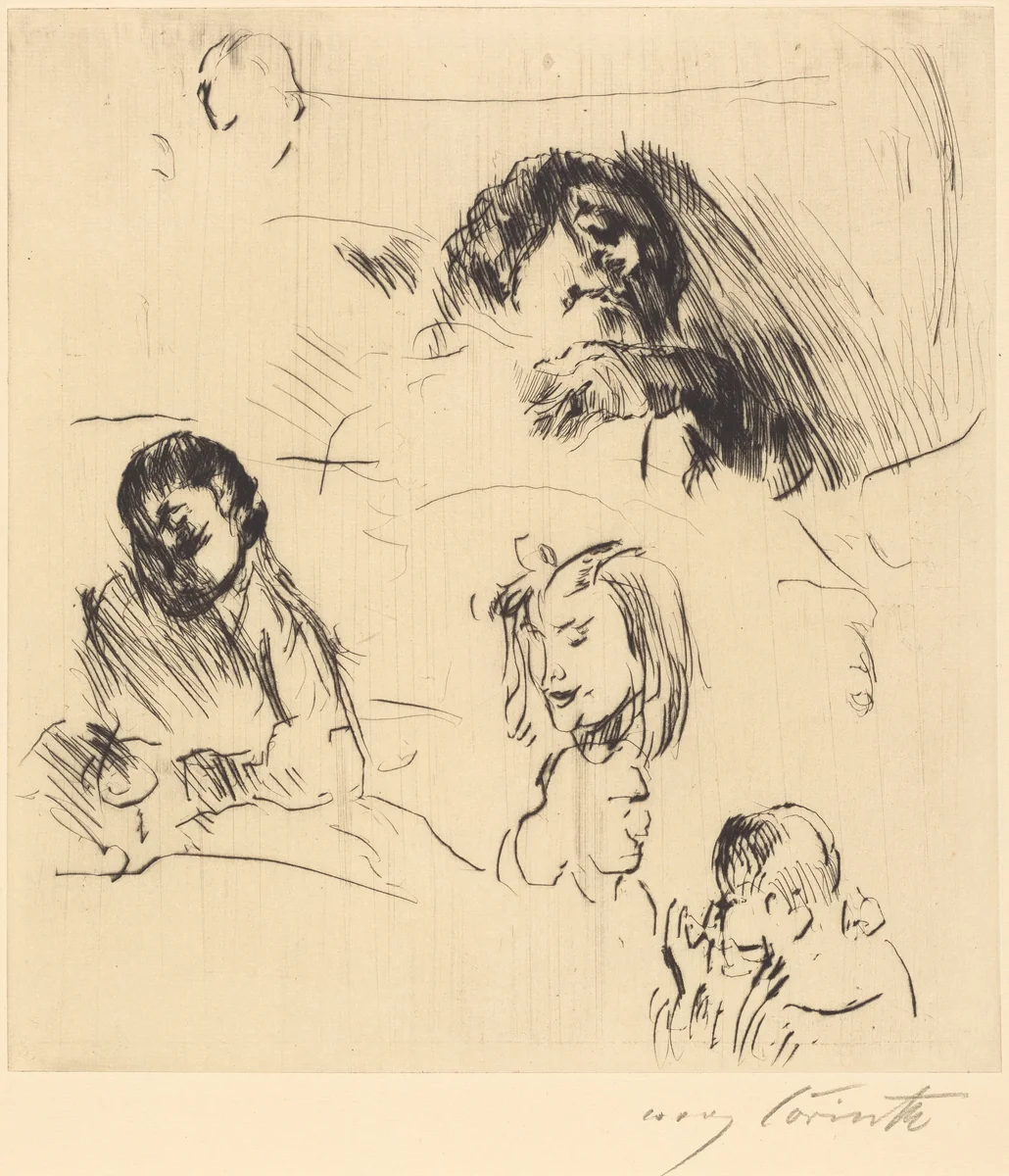 Verschiedene Bilnisstudien (Portrait Sketches) by Lovis Corinth, print, 1920