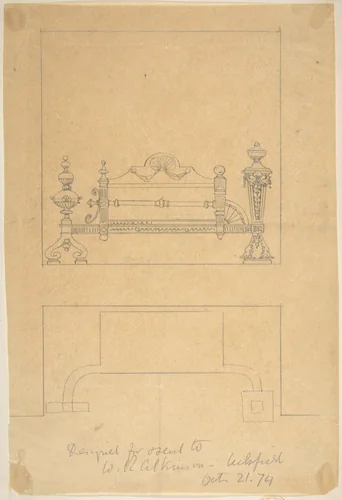 Design for Grate, with Plan by anonymous, drawing, 1874