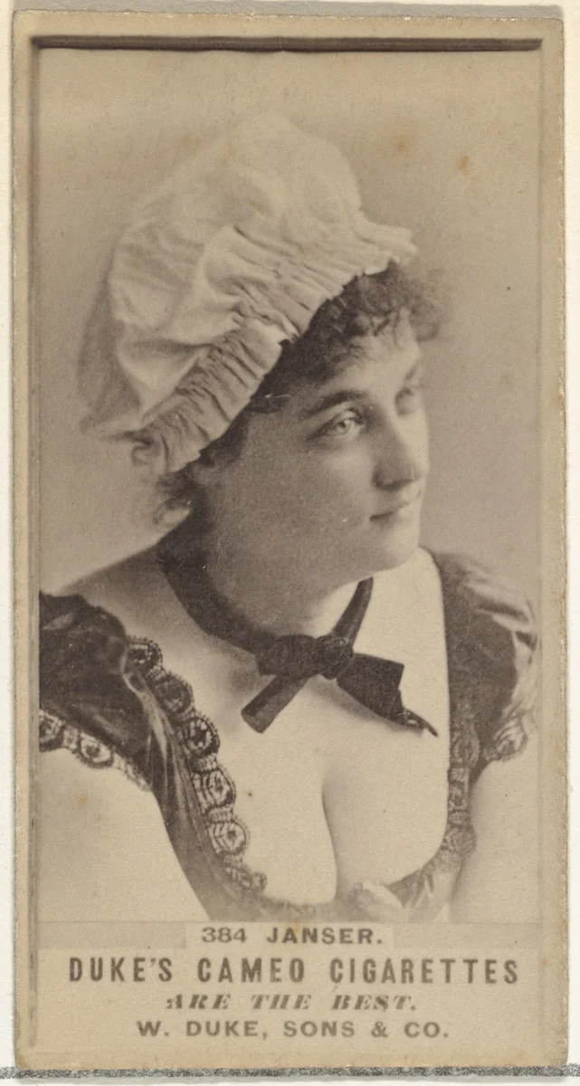 Card Number 384, Miss Janser, from the Actors and Actresses series (N145-5) issued by Duke Sons & Co. to promote Cameo Cigarettes by W. Duke, Sons & Co., photograph, 1880-1889
