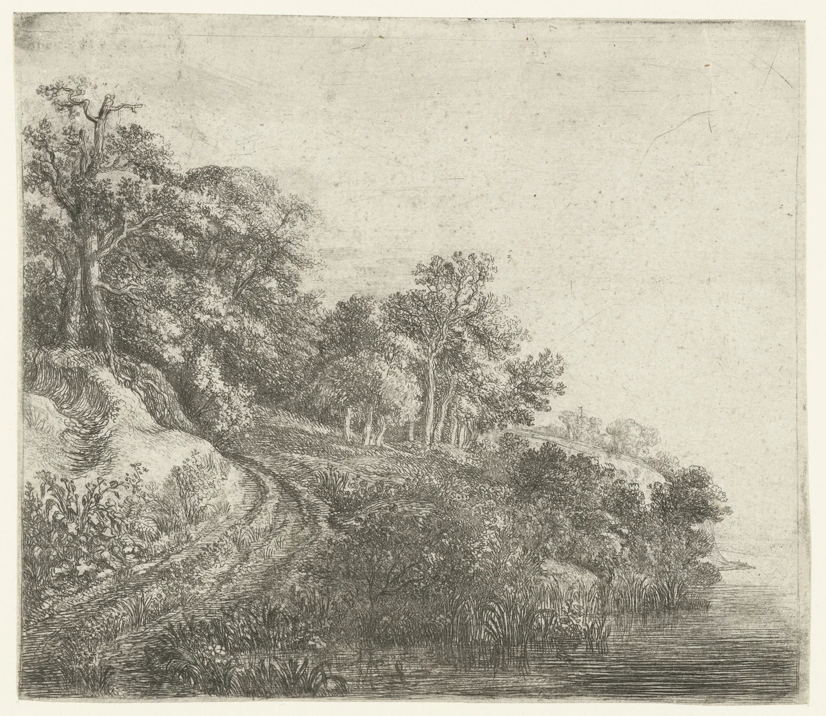 Heuvel met bebossing by Simon de Vlieger, print, 1610-1653