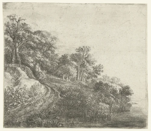 Heuvel met bebossing by Simon de Vlieger, print, 1610-1653