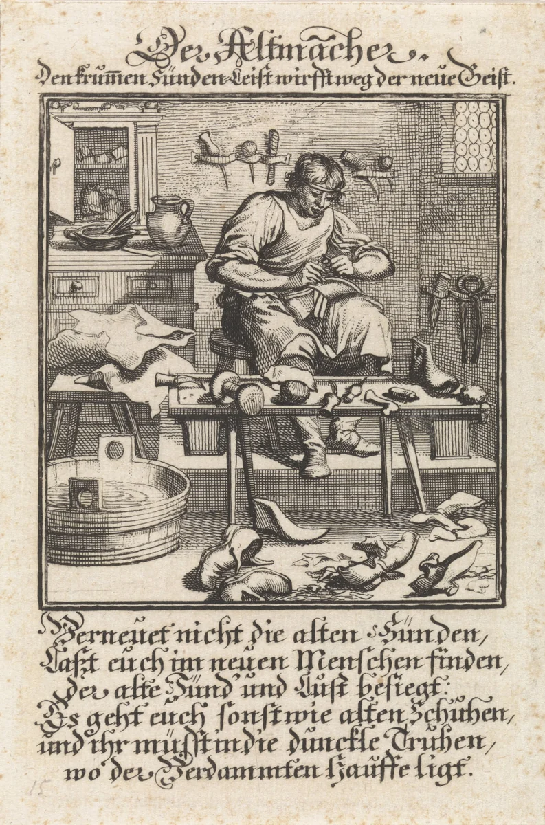 Schoenmaker by Jan Luyken, print, 1698