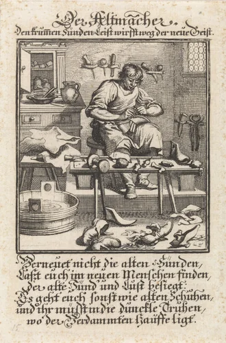 Schoenmaker by Jan Luyken, print, 1698