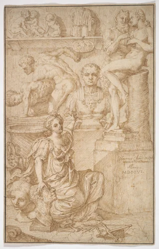Allegory of Sculpture by Jan Claudius de Cock, drawing, 1704