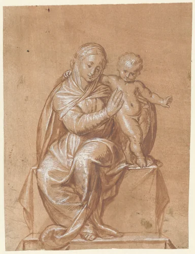 Zittende Madonna met kind by Unknown, drawing, 1517-1522