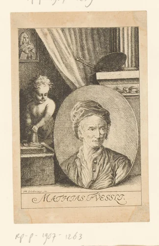 Portret van Mathias Füssli by Johann Rudolph Schellenberg, print, 1750-1806