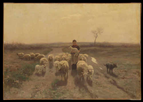 A Shepherdess and Her Flock by Anton Mauve, painting, 1858-1888