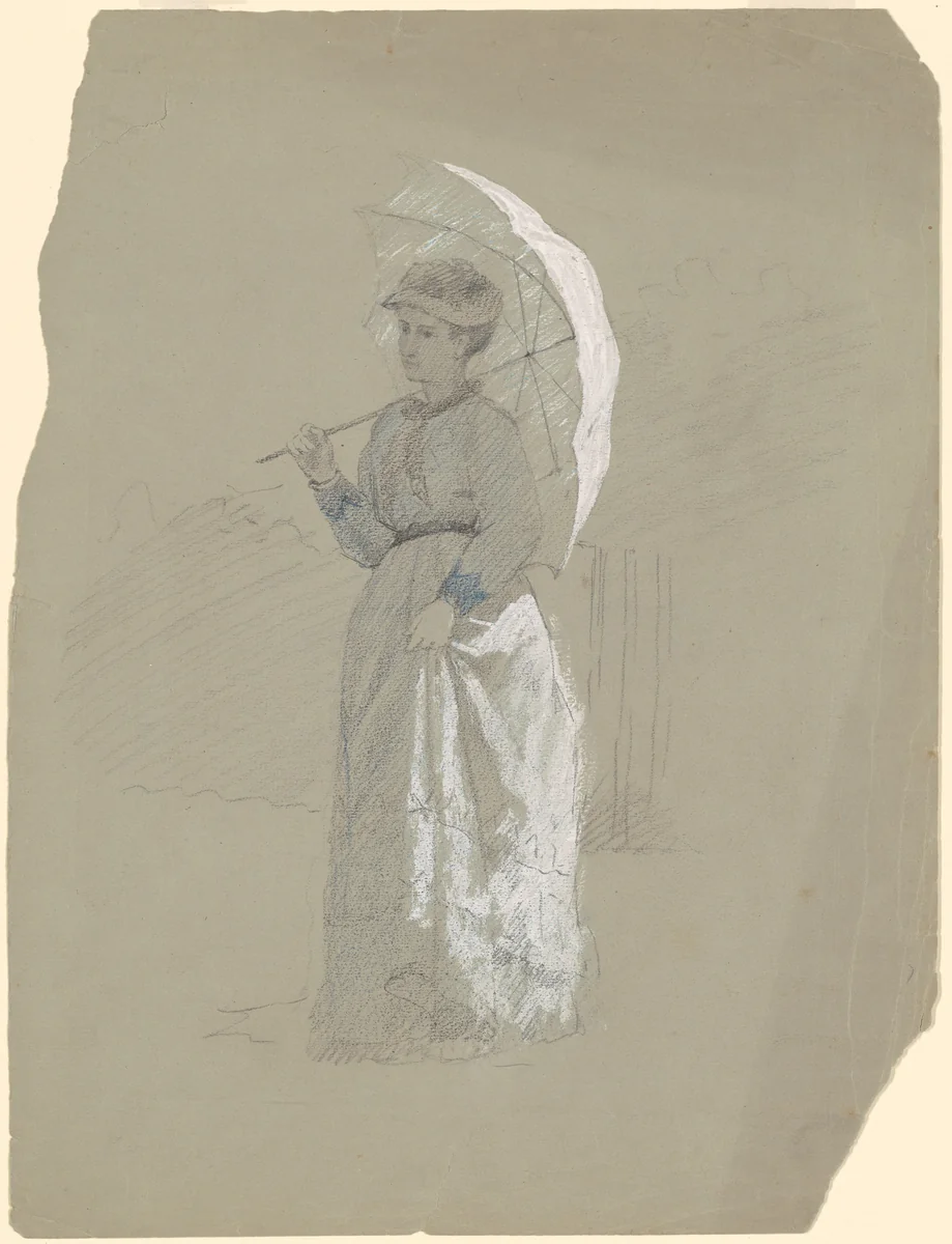 Woman with Parasol by Enoch Wood Perry, Jr., drawing, 1865-1875