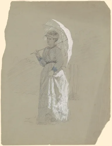 Woman with Parasol by Enoch Wood Perry, Jr., drawing, 1865-1875