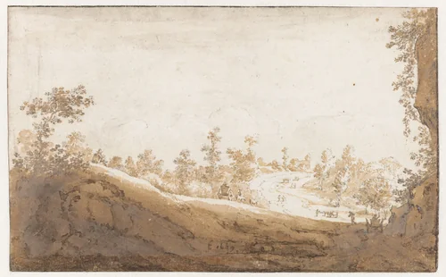 Heuvellandschap met karren buiten Brussel by Jan de Bisschop, drawing, 1649