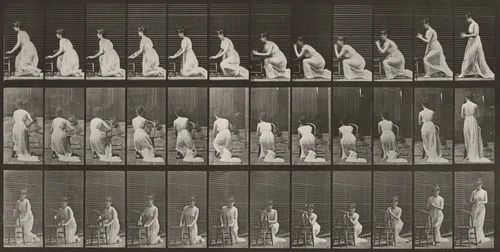 Plate Number 253. Kneeling; elbows on chair and hands clasped by Eadweard Muybridge, photograph, 1887