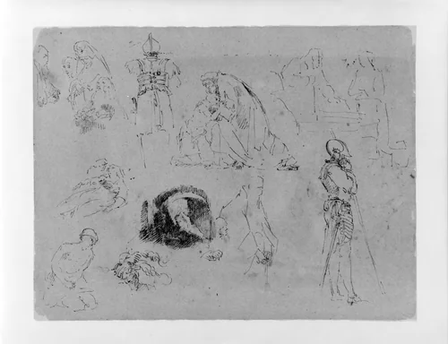 Figure Studies after Rembrandt Etchings (from Sketchbook) by Thomas Sully, artwork, 1810-1820