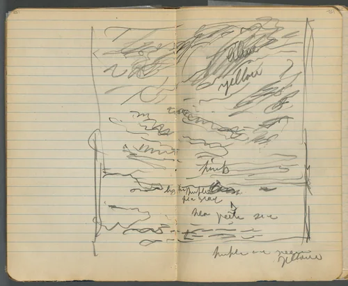 Sketchbook, page 152 & 153: View of the Sea with color notations by Maurice Prendergast, book, 1905-1910