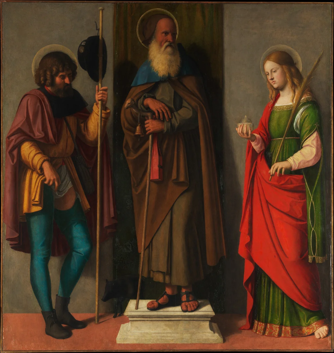 Three Saints: Roch, Anthony Abbot, and Lucy by Giovanni Battista Cima, painting, 1508-1518