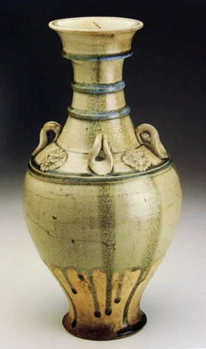 Vase (Hu) with Horizontal Bands, Loop Handles, and Lionlike Medallions by China, ceramic, 581-618