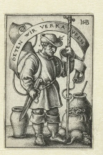 Boer verkoopt zijn produkten op markt by Unknown, print, 1510-1550