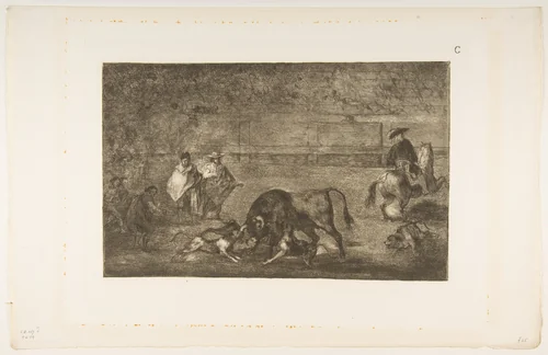 Plate C: The dogs let loose on the bull, from "Tauromaquia" by Goya, print, 1811-1821