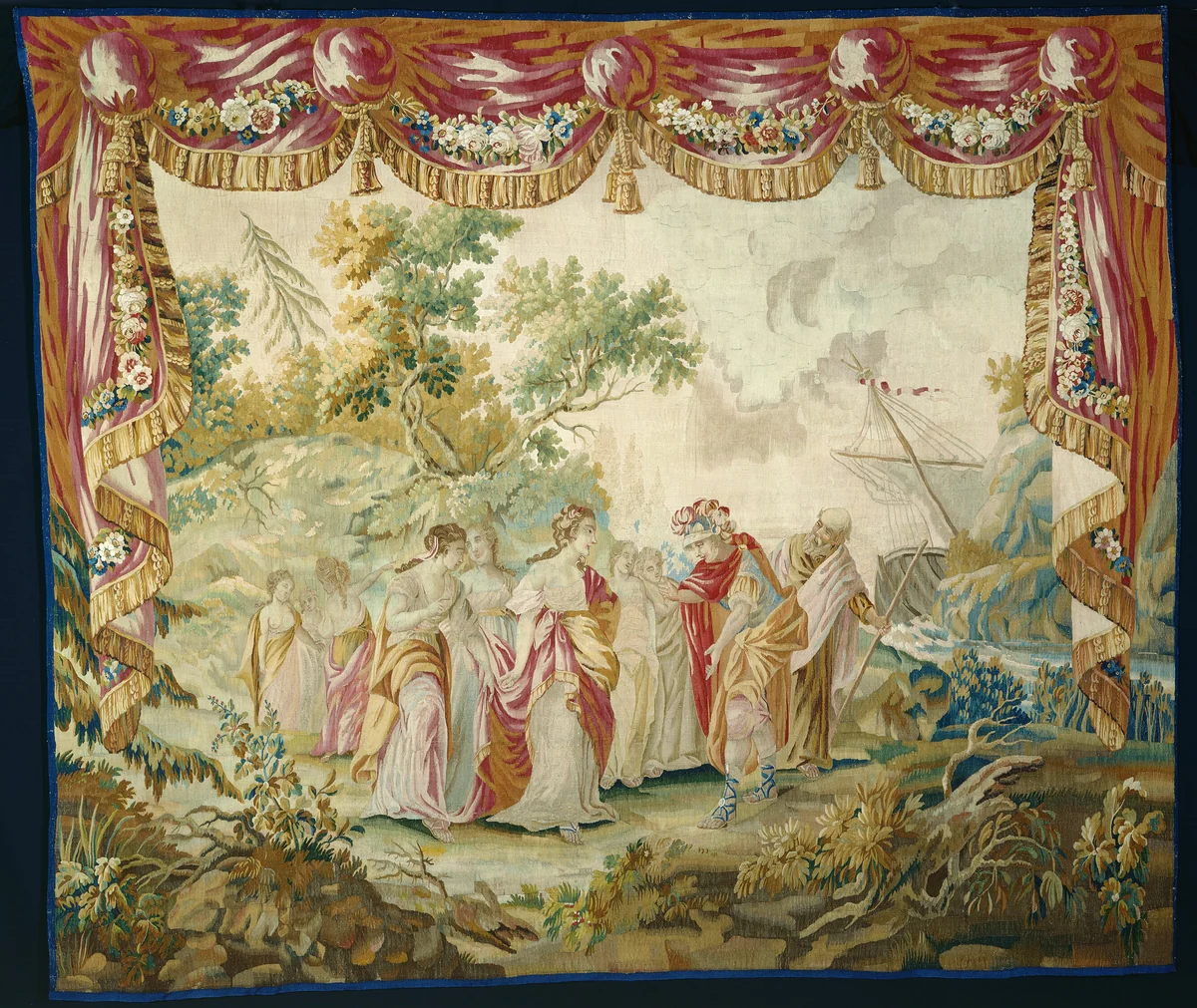 The Arrival of Telemachus on Calypso's Island, from The Story of Telemachus by François Boucher, textile, 1776-1800