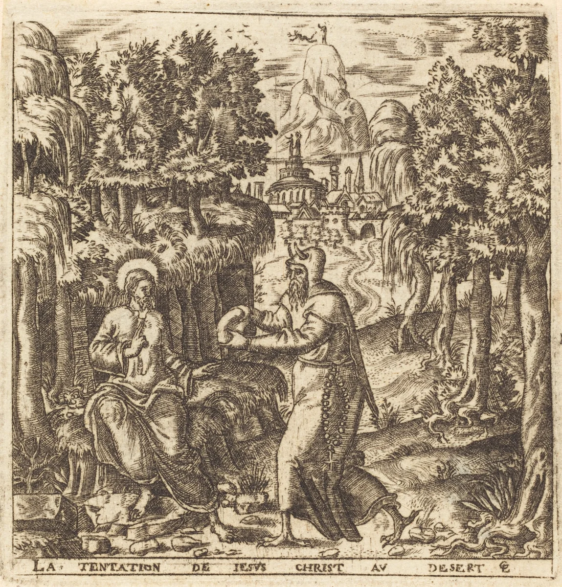 The Temptation of Christ by Léonard Gaultier, print, 1576-1580