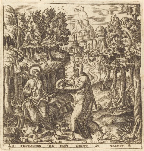 The Temptation of Christ by Léonard Gaultier, print, 1576-1580