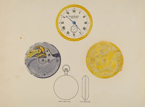 Gold Watch with Frame and Case by Harry Aberdeen, index of american design, 1936
