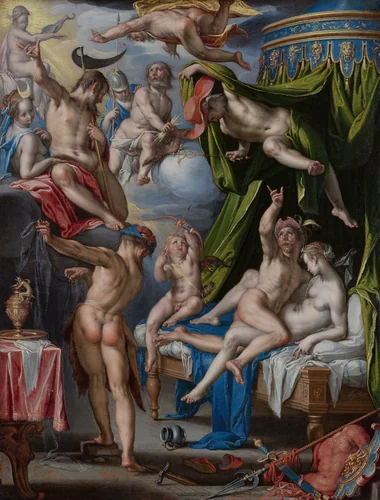 Mars and Venus Surprised by Vulcan by Joachim Wtewael, painting, 1601