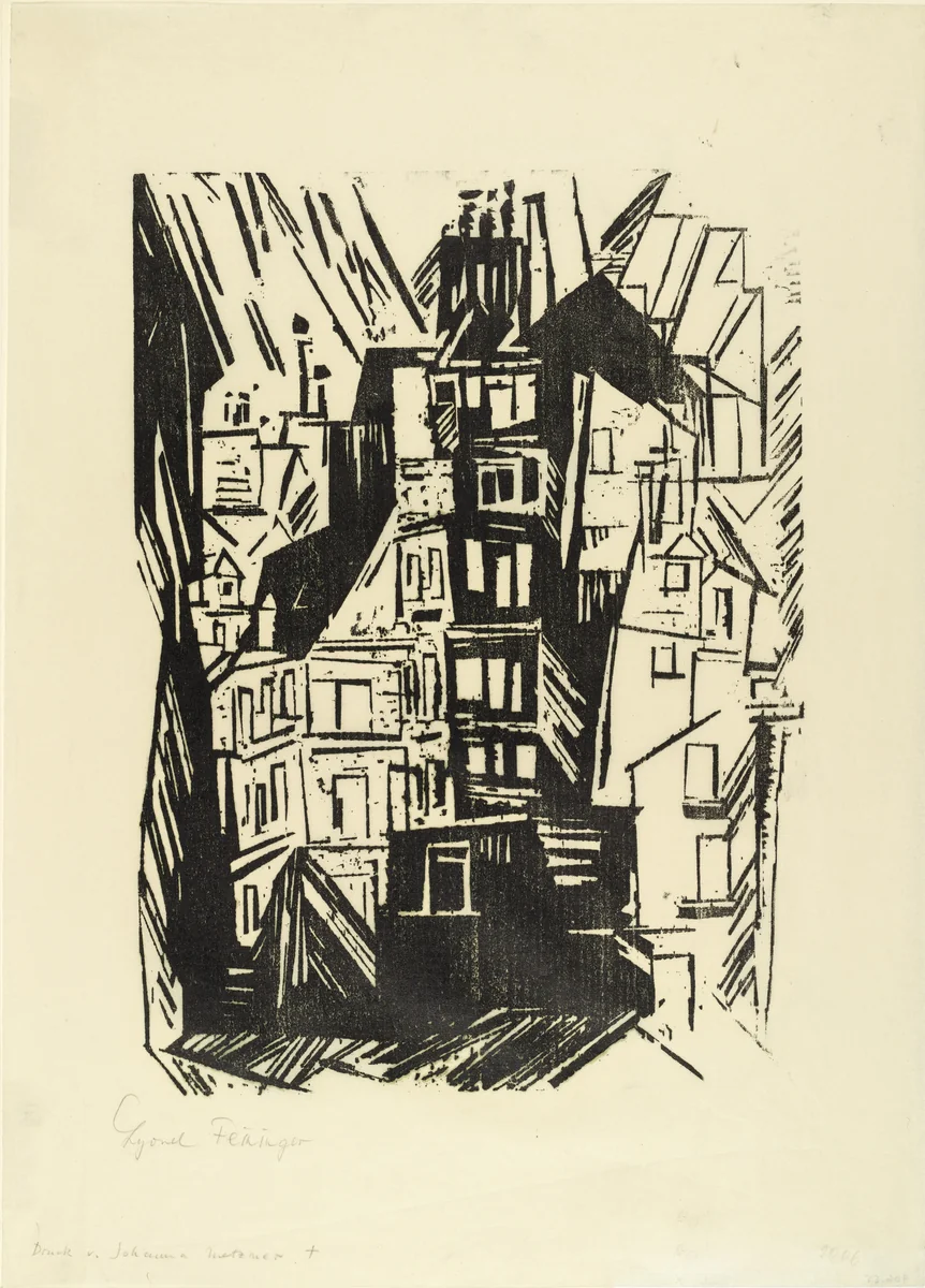 Paris Houses (Pariser Häuser) annual print for the Gesellschaft der Erfurter Museumsfreunde (Society for the Friends of the Erfurt Museum) by Lyonel Feininger, print, 1920