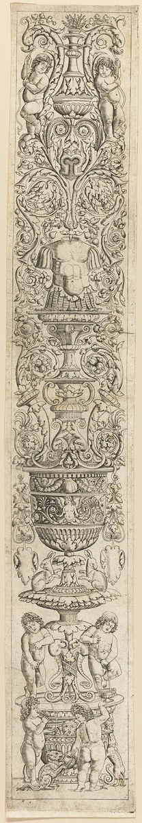 Four Children with a Cat and a Dog, plate nine from Twelve Ornament Panels by Giovanni Pietro da Birago, print, 1500-1520