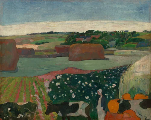 Haystacks in Brittany by Paul Gauguin, painting, 1890