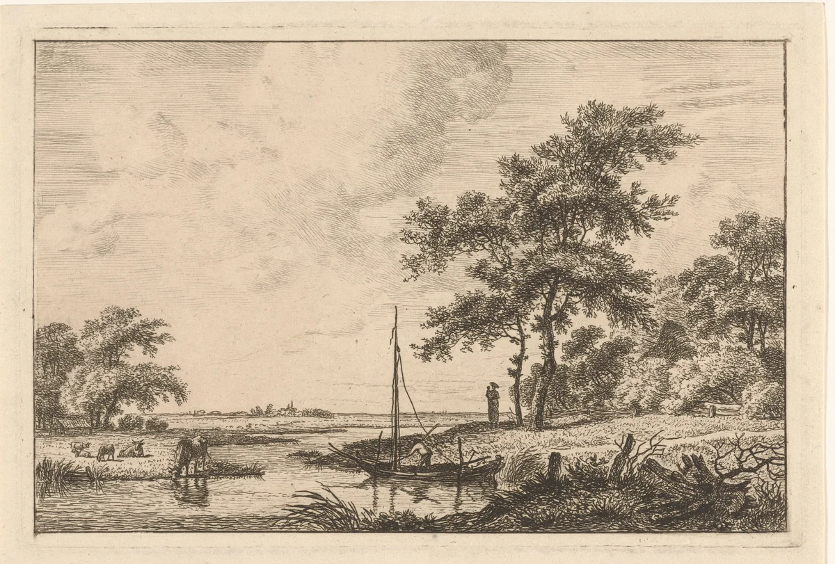 Landschap met schuitje by Hermanus Fock, print, 1781-1822