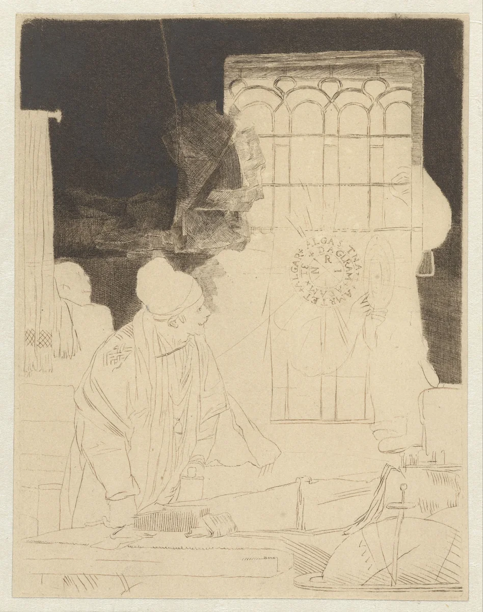 A scholar in his study ('Faust') by anonymous, print, 1652