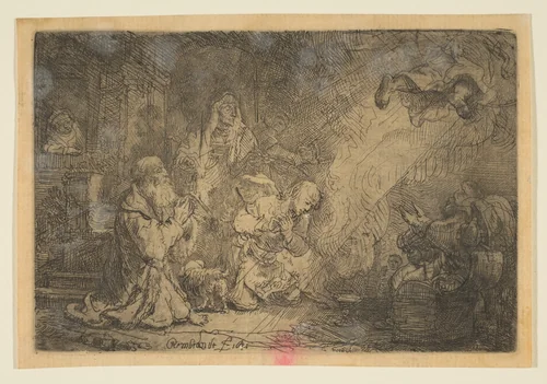The Angel Departing from the Family of Tobias by Rembrandt van Rijn, print, 1641
