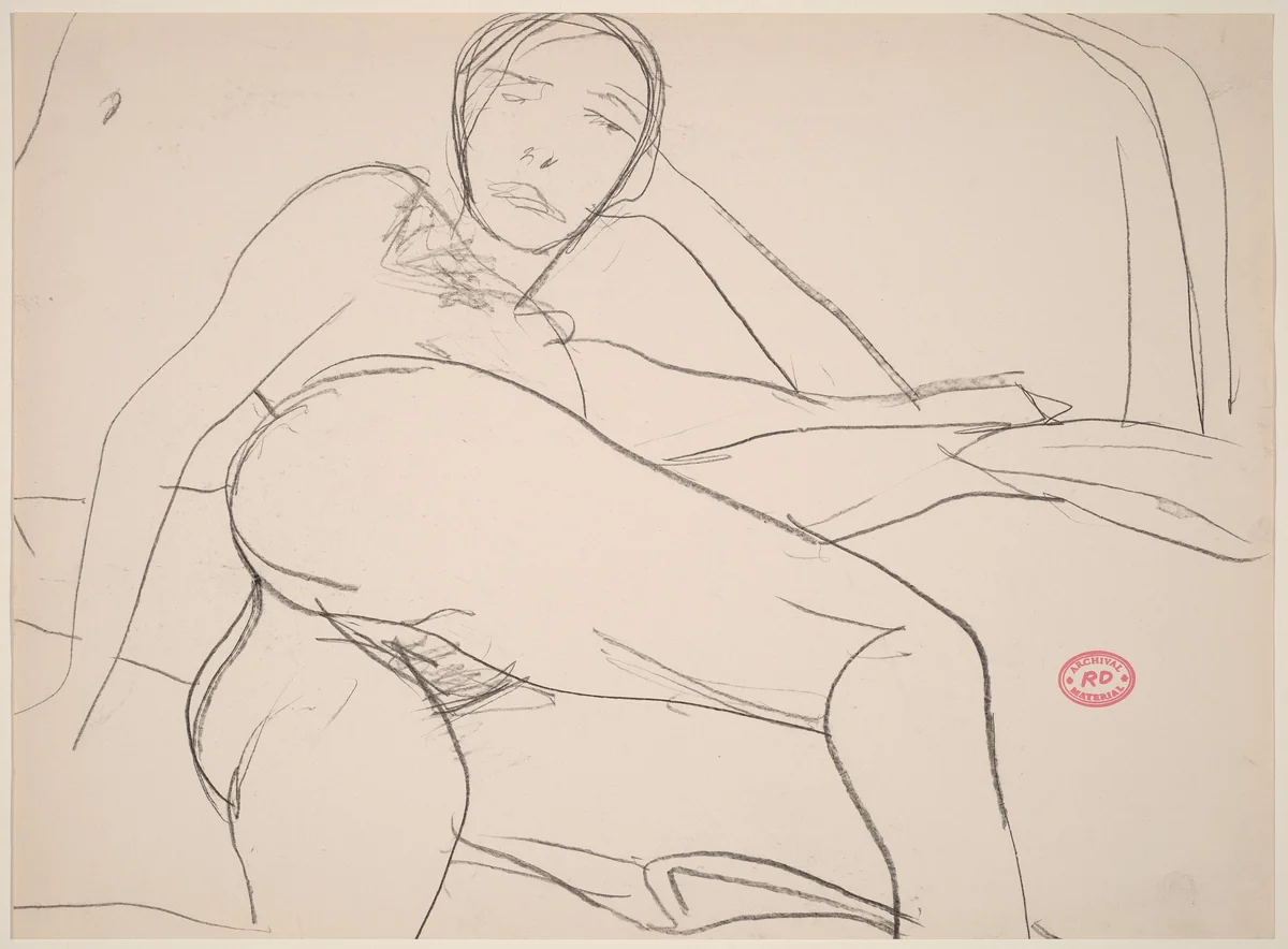 Untitled [reclining female nude turning toward viewer] by Richard Diebenkorn, drawing, 1955-1967