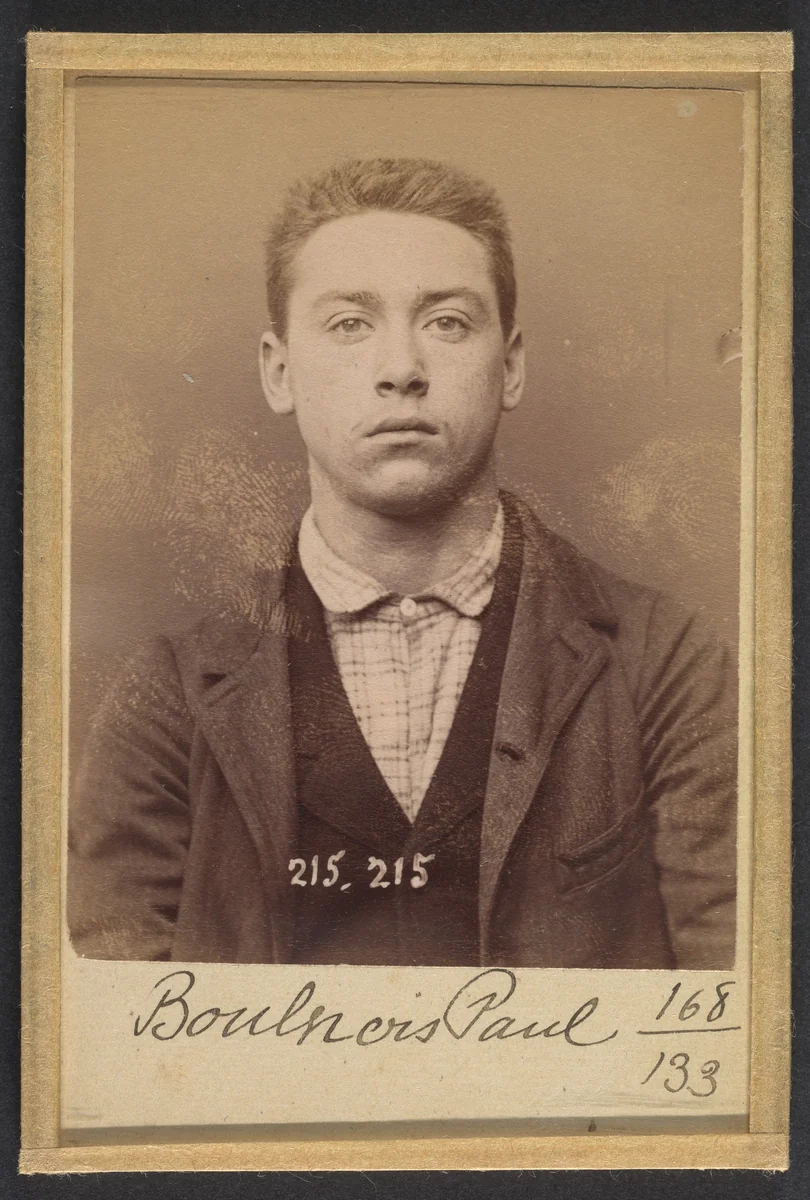 Boulnois. Paul, Cyprien. 20 ans, né à Paris Ille. Employé de commerce. Anarchiste. 6/3/94. by Alphonse Bertillon, photograph, 1894