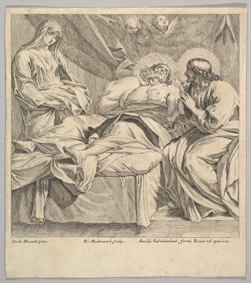 The Death of St. Joseph by Robert van Audenaerde, print, 1663-1743