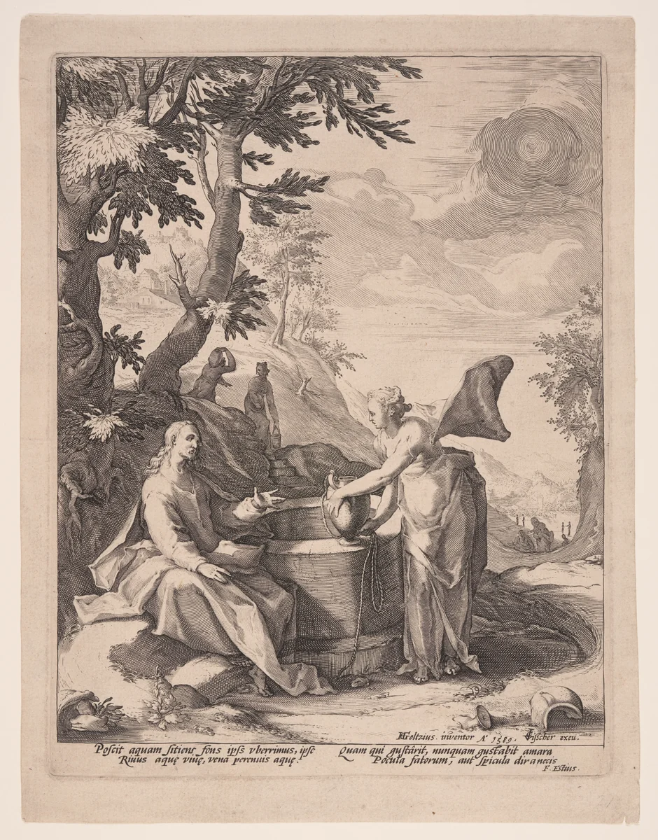 Christ and the Woman of Samaria by Jacob Matham, print, 1589