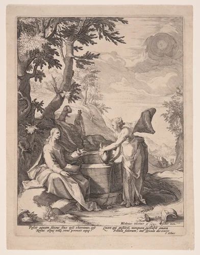 Christ and the Woman of Samaria by Jacob Matham, print, 1589
