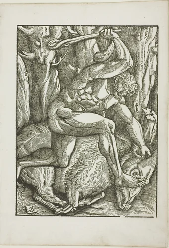 The Labors of Hercules: Hercules Subduing the Erymanthian Boar by Gabriel Salmon, print, 1523-1533