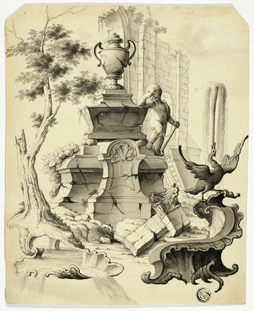 Rococo Tomb in Ruins by Unknown Artist, drawing, 1700-1799