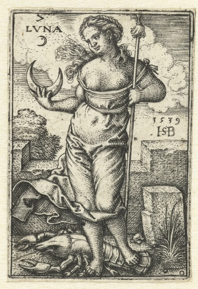 Diana (Luna) met sterrenbeeld Kreeft by Unknown, print, 1539