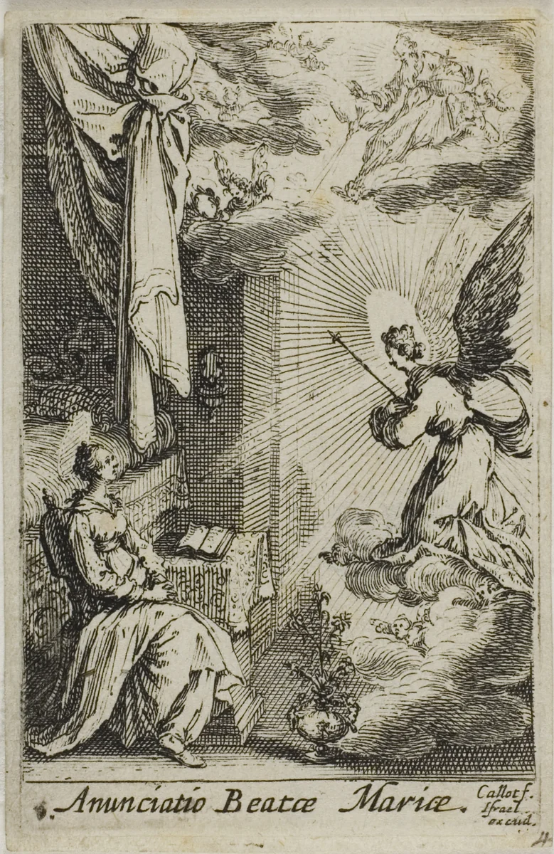 The Annunciation, from The Life of the Virgin by Jacques Callot, print, 1612-1635