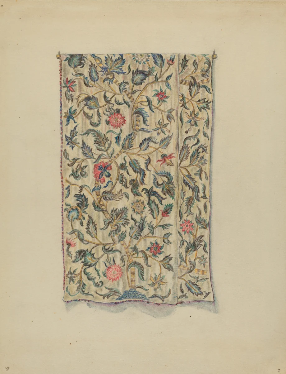 Crewel Embroidery for Bed Hanging by Mary Berner, index of american design, 1936