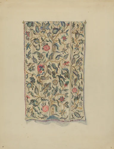 Crewel Embroidery for Bed Hanging by Mary Berner, index of american design, 1936